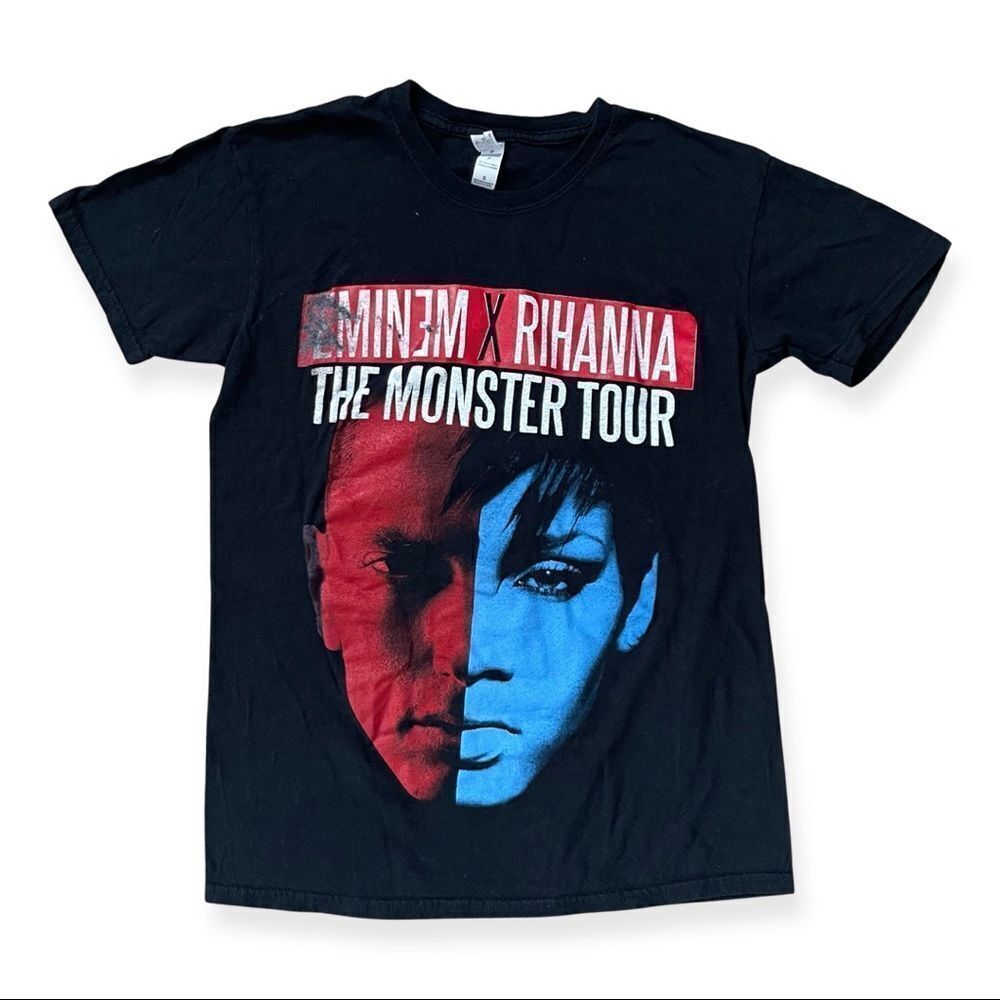 2014 Eminem Rihanna Monster Tour Rose Bowl California Graphic T-Shirt Black S - Picture 1 of 5